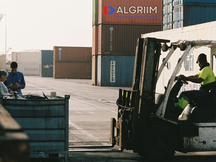 Forklift operating in a logistics yard